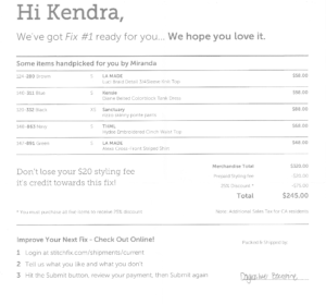 Stitch Fix Invoice