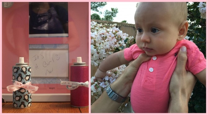 Charlie wore pink to match his gender prediction, and he was right: it's a girl!