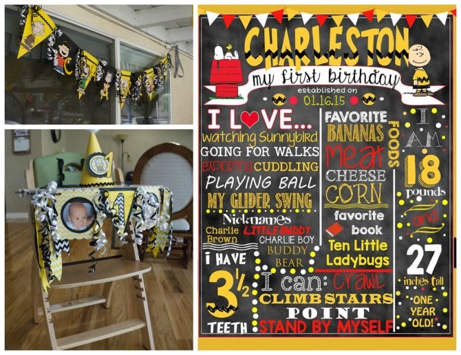 Peanuts First Birthday Banners