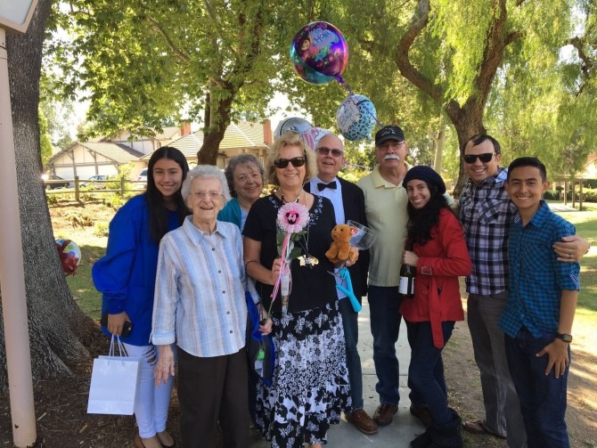 My family at the end of my mom's birthday scavenger hunt.