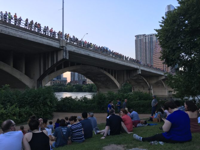 Waiting for the bats to come out. (It was too dark by the time they came out to get any pictures of the bats themselves.)